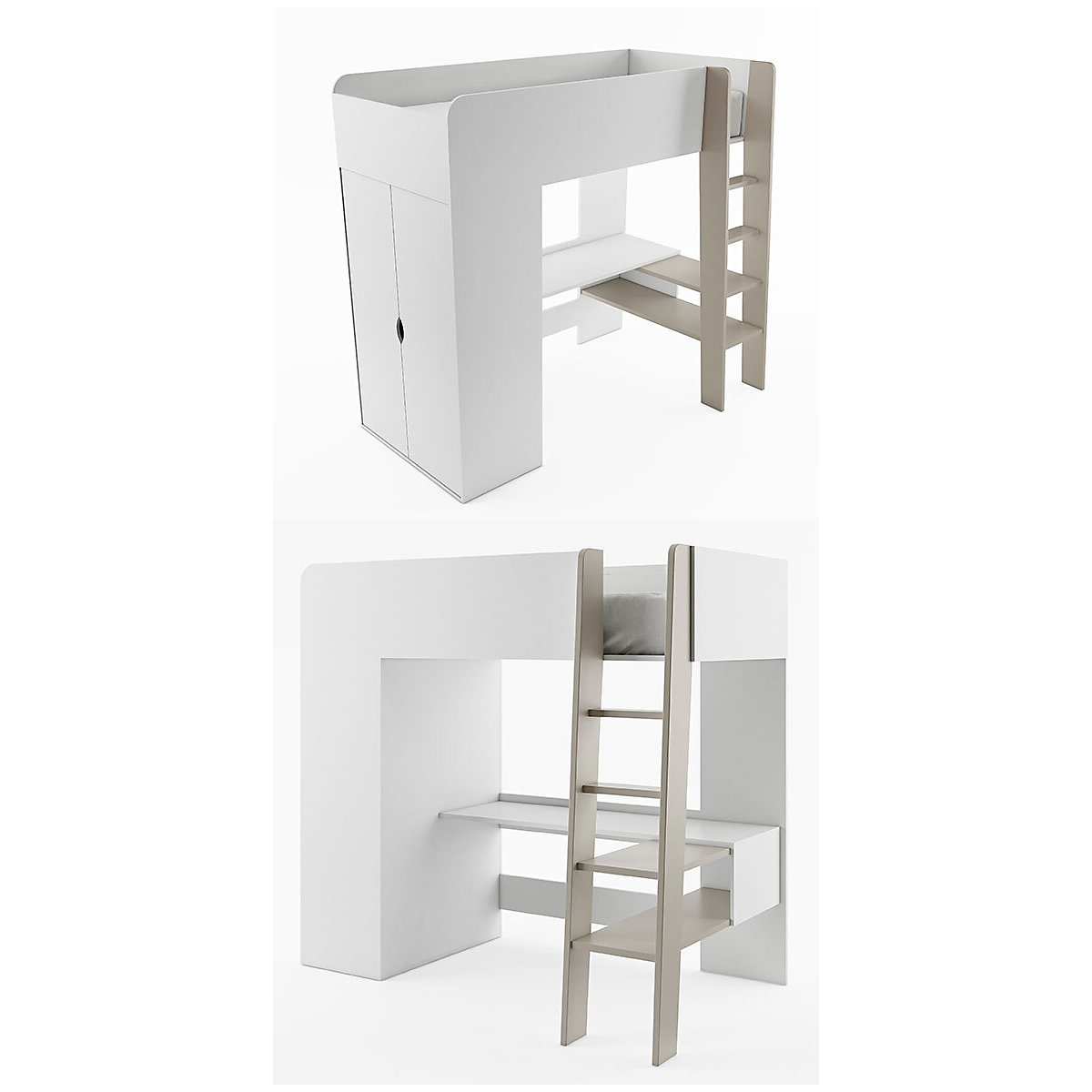 Hochbett Tom Kinderbett 90x200cm grifflos mit Matratze