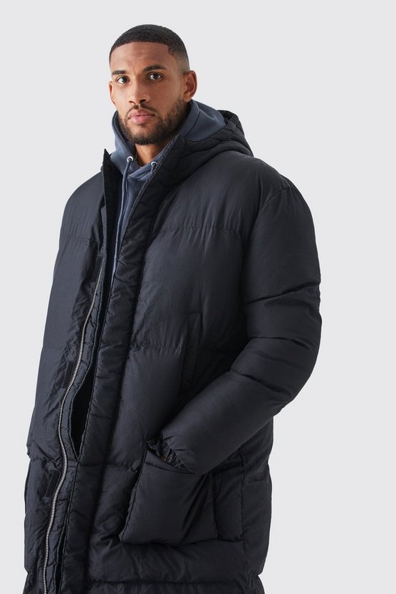 Tall lange Steppjacke mit 4-Taschen und Kapuze