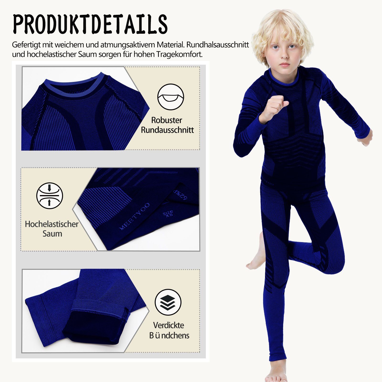 MEETYOO Thermounterhemd Kinder Thermo Unterwäsche Set (Thermounterhemd + lange Unterhose,Funktionsunterwäsche Set, Fleece Thermo Unterwäsche) Skiunterwäsche Unterhemd und Unterhose,Sport Ski Funktionswäsche