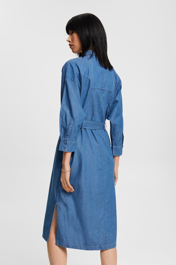 Midikleid aus Baumwoll-Denim mit Bindegürtel