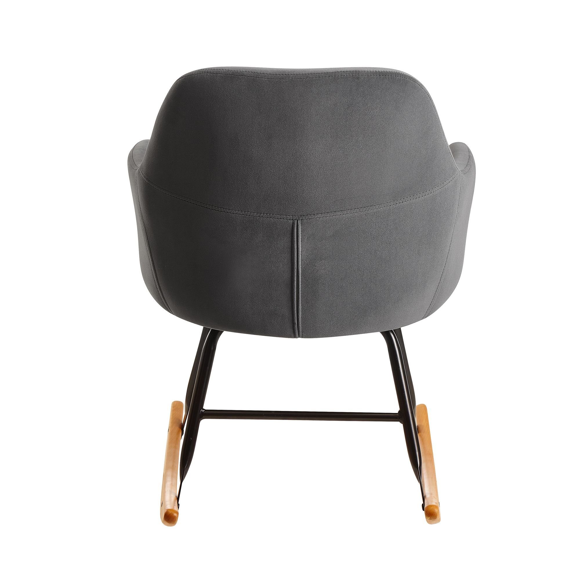 FINEBUY Schaukelstuhl FB23326 (Dunkelgrau 71x76x70cm Relaxsessel Samt Holz), Schaukelsessel Skandinavisch, Schwingsessel Modern