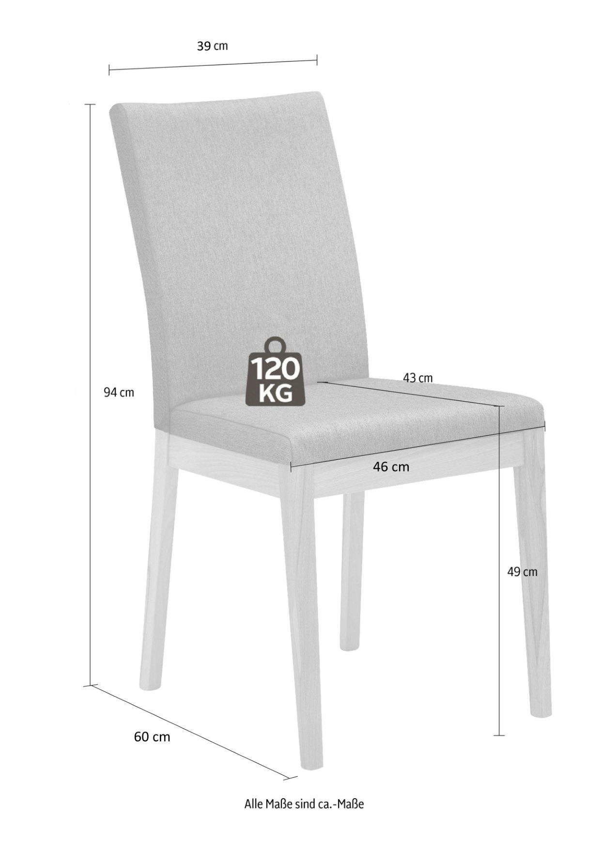 Home affaire 4-Fußstuhl Dendres (Set, 2 St), Sitz und Ruecken gepolstert