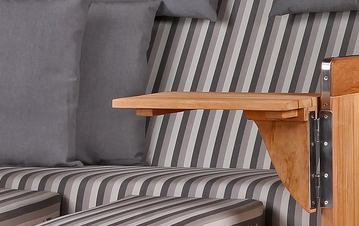bene living Strandkorb Königssee 2,5-Sitzer Teak - PE shell - Modell 545, BxTxH: 142x95x170 cm, Volllieger ca. 175 Grad, Ostsee-Strandkorb, inkl. Liftersystem und Bullaugen