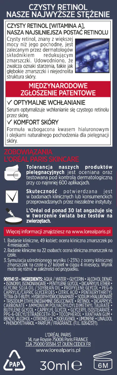 „L'Oréal Paris De Revitalift Laser Pure Retinol“ naktinis veido serumas