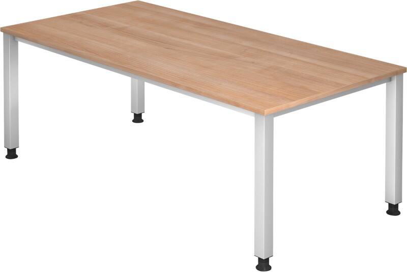 Hammerbacher Q Serie Höhenverstellbarer Schreibtisch Rechteckig Walnuss Holz Silber 4 Füße 1.000 x 685 mm