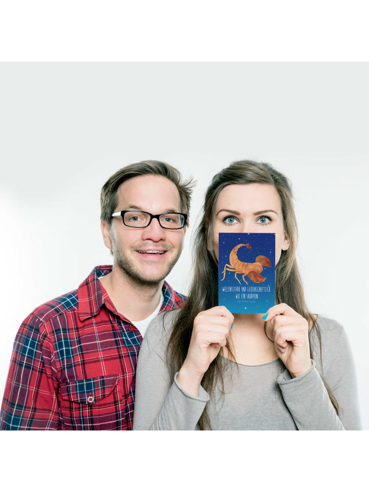 Mr. & Mrs. Panda Postkarte Sternzeichen Skorpion mit Spruch in Sternenhimmel Blau günstig kaufen onesize