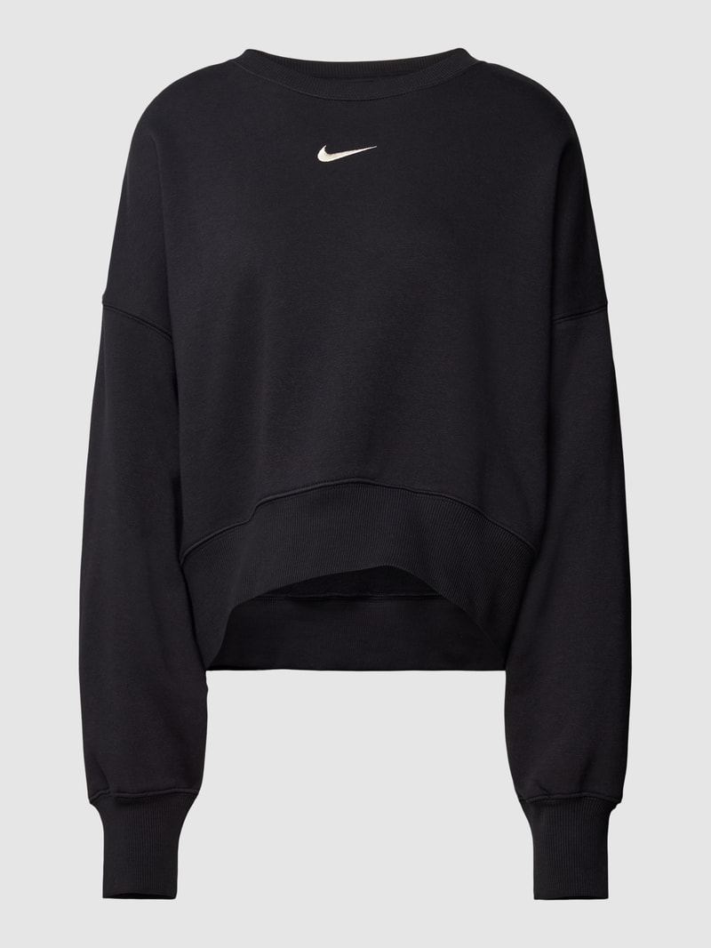 Cropped Sweatshirt mit Label-Stitching in schwarz