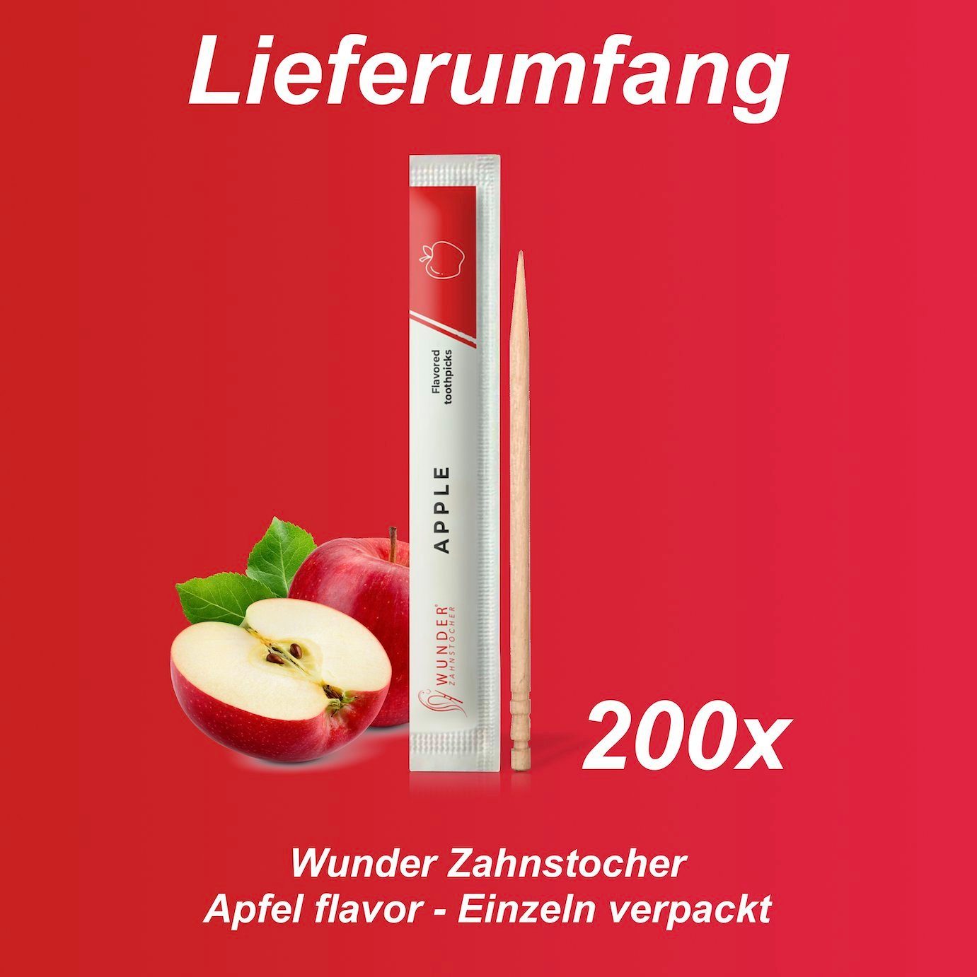 Wunder Zahnstocher Mundpflegecenter Zahnstocher mit Geschmack - 200er Set Apfel Einzeln Verpackt