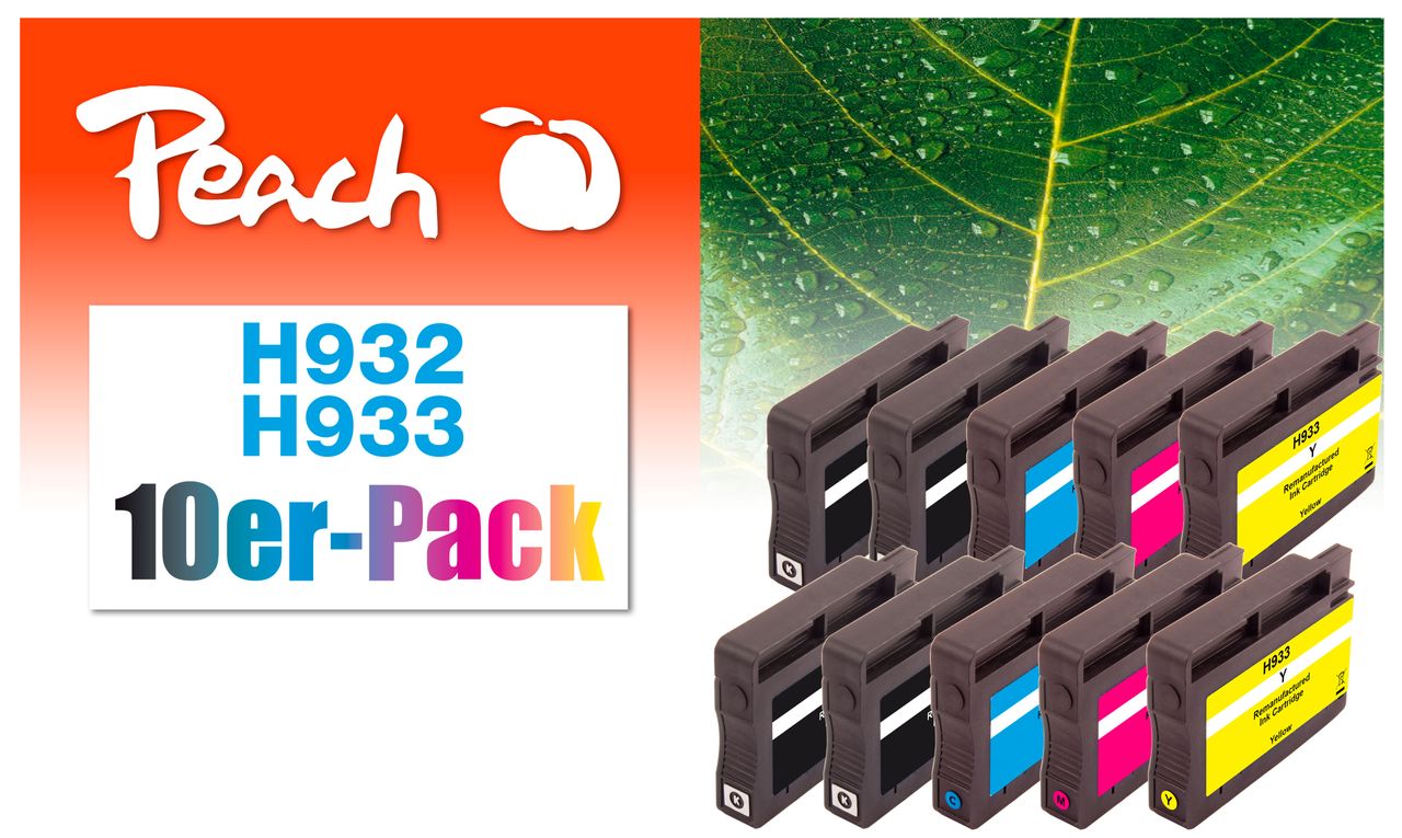 Peach 10er-Pack Tintenpatronen ersetzt HP No. 932, No. 933