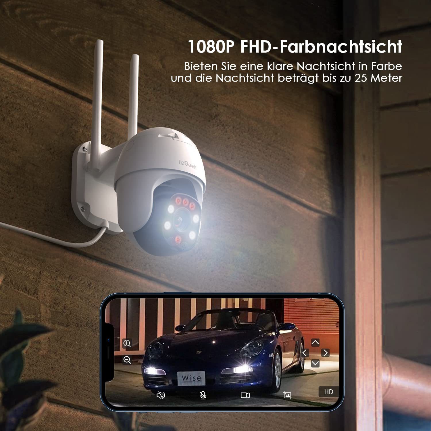 ieGeek 3stk Überwachungskamera Aussen 355/90° PTZ WiFi IP Kamera Überwachung Überwachungskamera (Außenbereich, Außen, Outdoor IP Kamera überwachung außen, mit Farbiger Nachsicht, Zwei-Wege-Audio,Bewegungserkennung,24/7 Aufnahme, Intelligentes Trackin