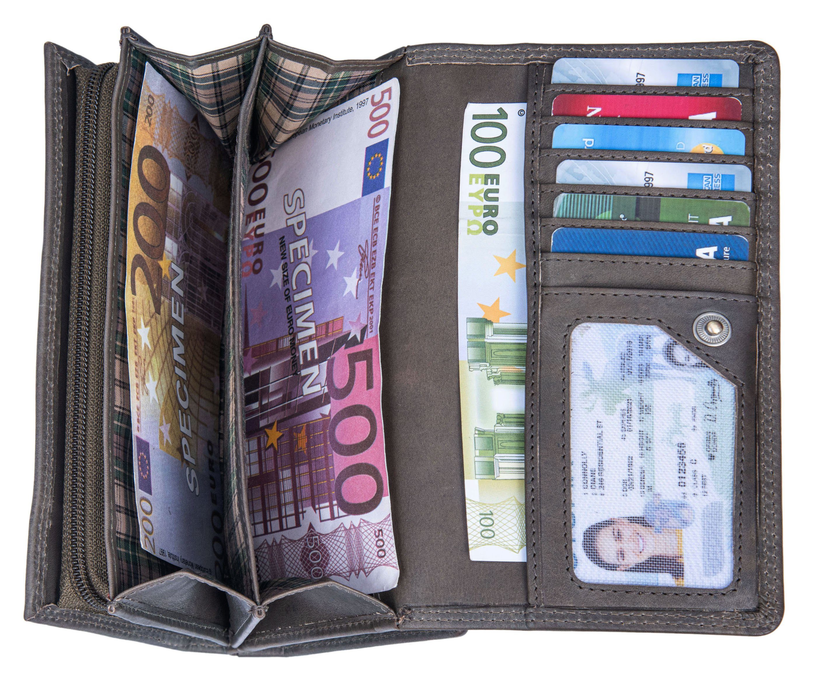 Benthill Geldbörse Damen Echt Leder Groß mit vielen Fächern RFID Portemonnaie Lang, RFID-Schutz Kartenfächer Münzfach Reißverschlussfach