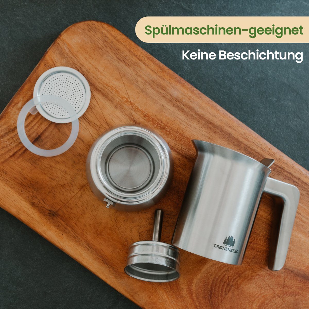 GRØNENBERG Espressokocher Edelstahl, Induktion geeignet, 6 Tassen, 0.3l Kaffeekanne, Inkl. Ersatzdichtung, Espressokanne frei von Aluminium & unbeschichtet