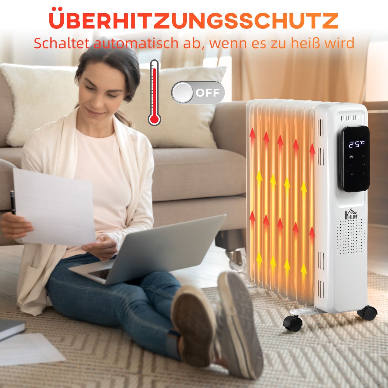 HOMCOM Ölradiator tragbar elektrisch Heizkörper 1830-2180W 11 Heizplatten