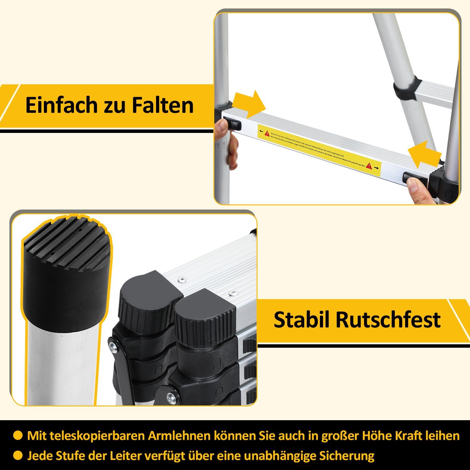 Gimisgu Teleskopleiter Teleskopleiter Teleskopleiter Alu 2.6m-5m Anlegeleiter mit haken