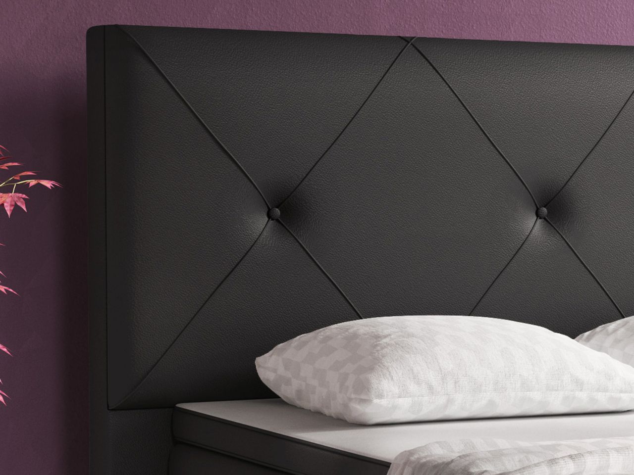 IHG Boxspringbett Oxford 180x200 cm Kunstleder Schwarz
