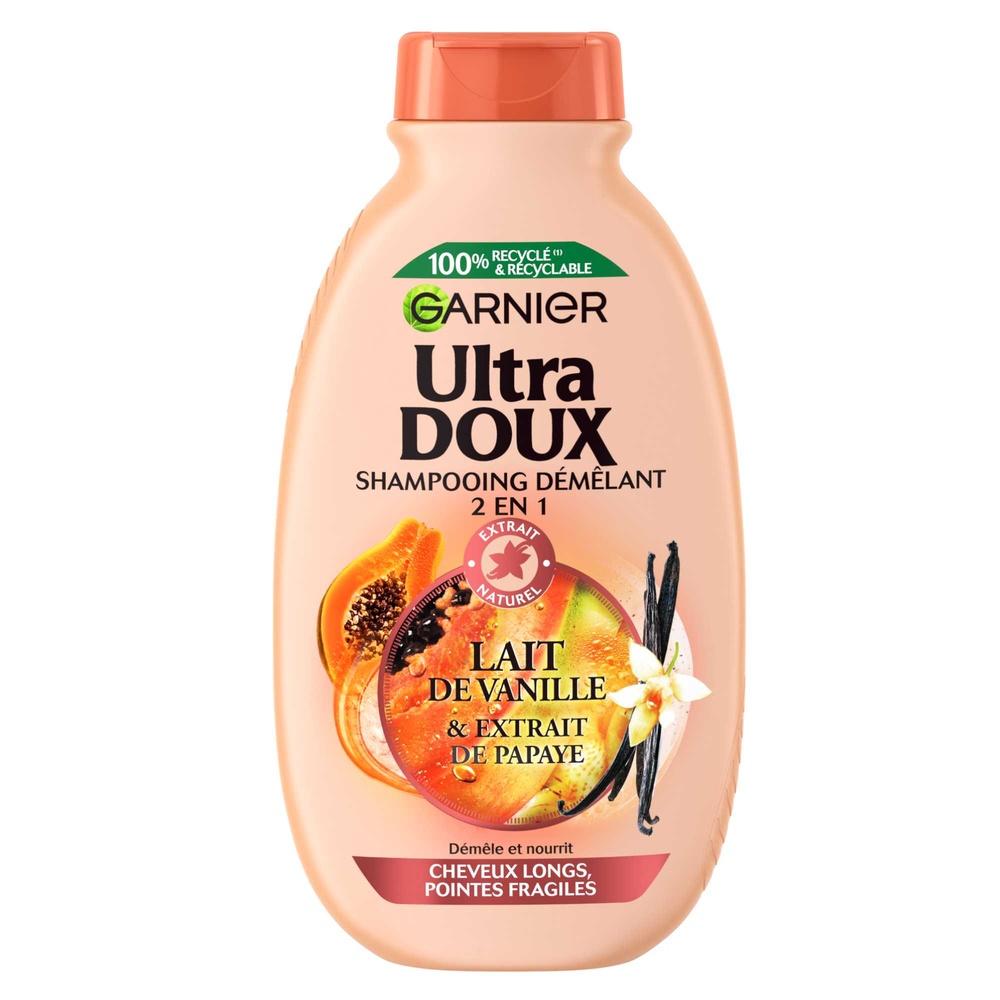 garnier Ultra Doux Vanille Papaye Shampooing 2-en-1 au Lait de Vanille etPulpe de Papaye