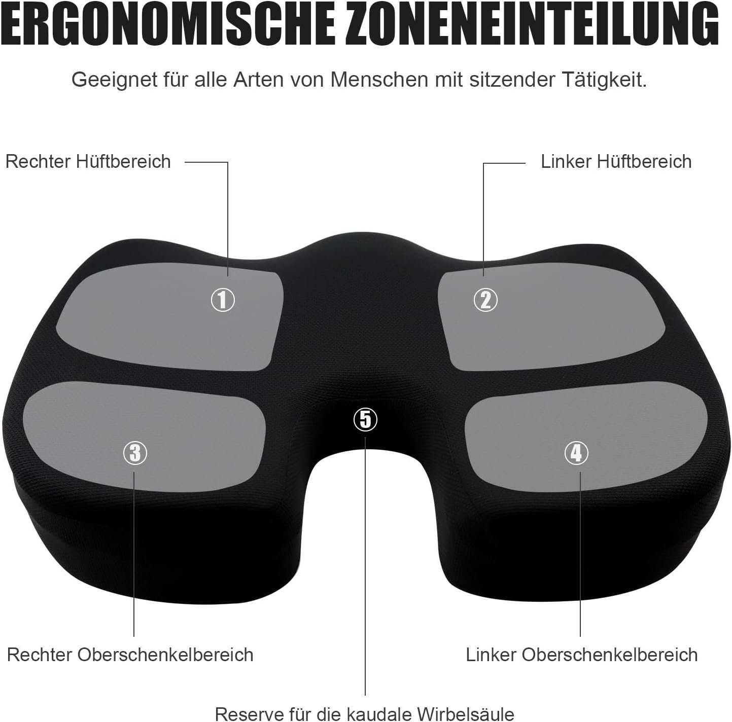 Allyson Stuhlkissen Ergonomisches Sitzkissen für Bürostuhl Memory-Foam Orthopädisch, Memory-Foam, Waschfest, Leicht