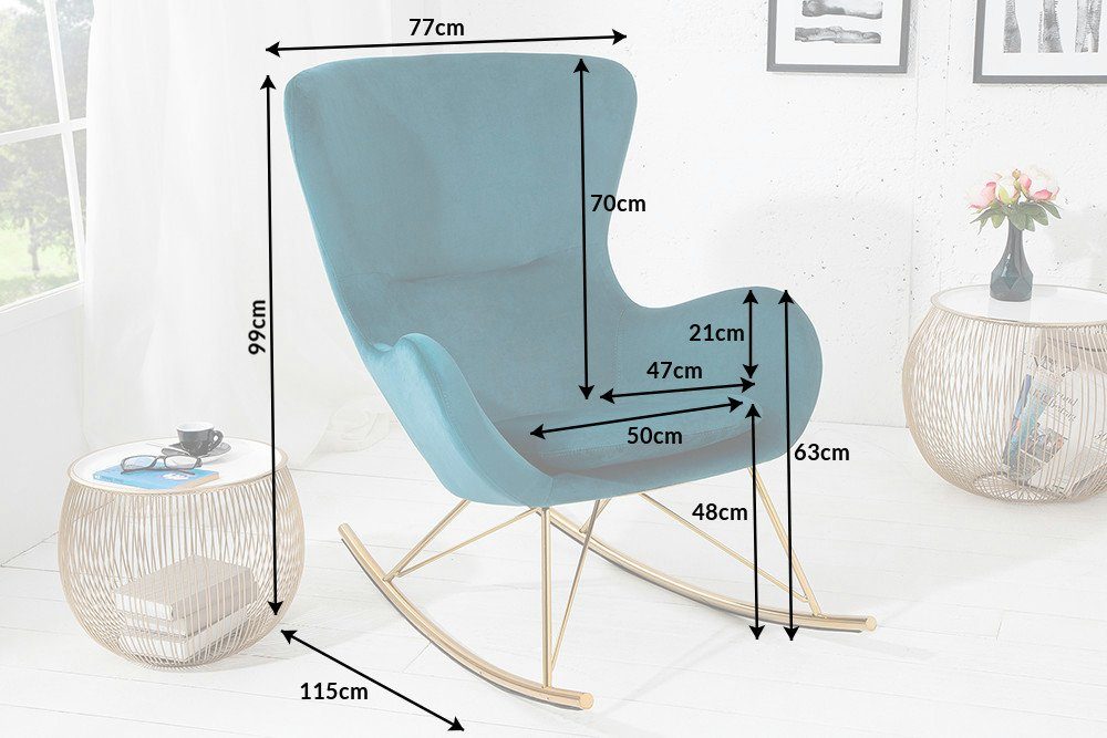 riess-ambiente Schaukelstuhl SCANDINAVIA SWING türkis / gold, Wohnzimmer · Samt · Metall · mit Sitzkissen