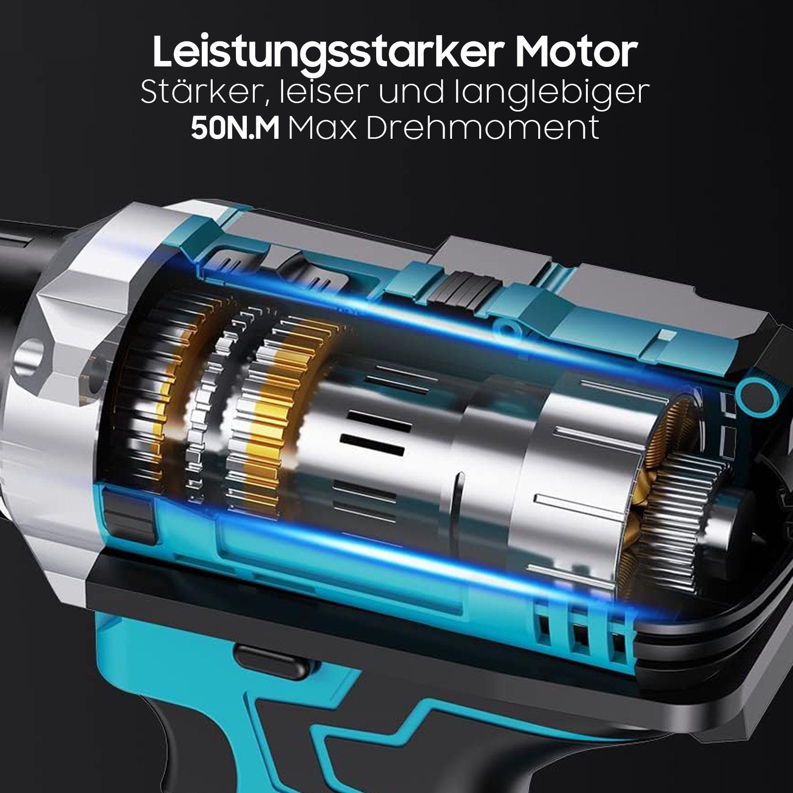 Aoucheni Akku-Bohrschrauber Akku-Schraubendreher Set, 21V Akku-Bohrschrauber mit 2 Akkus, max. 1350,00 U/min, Led Light, mit Akku Ladegerät und Werkzeugkoffer