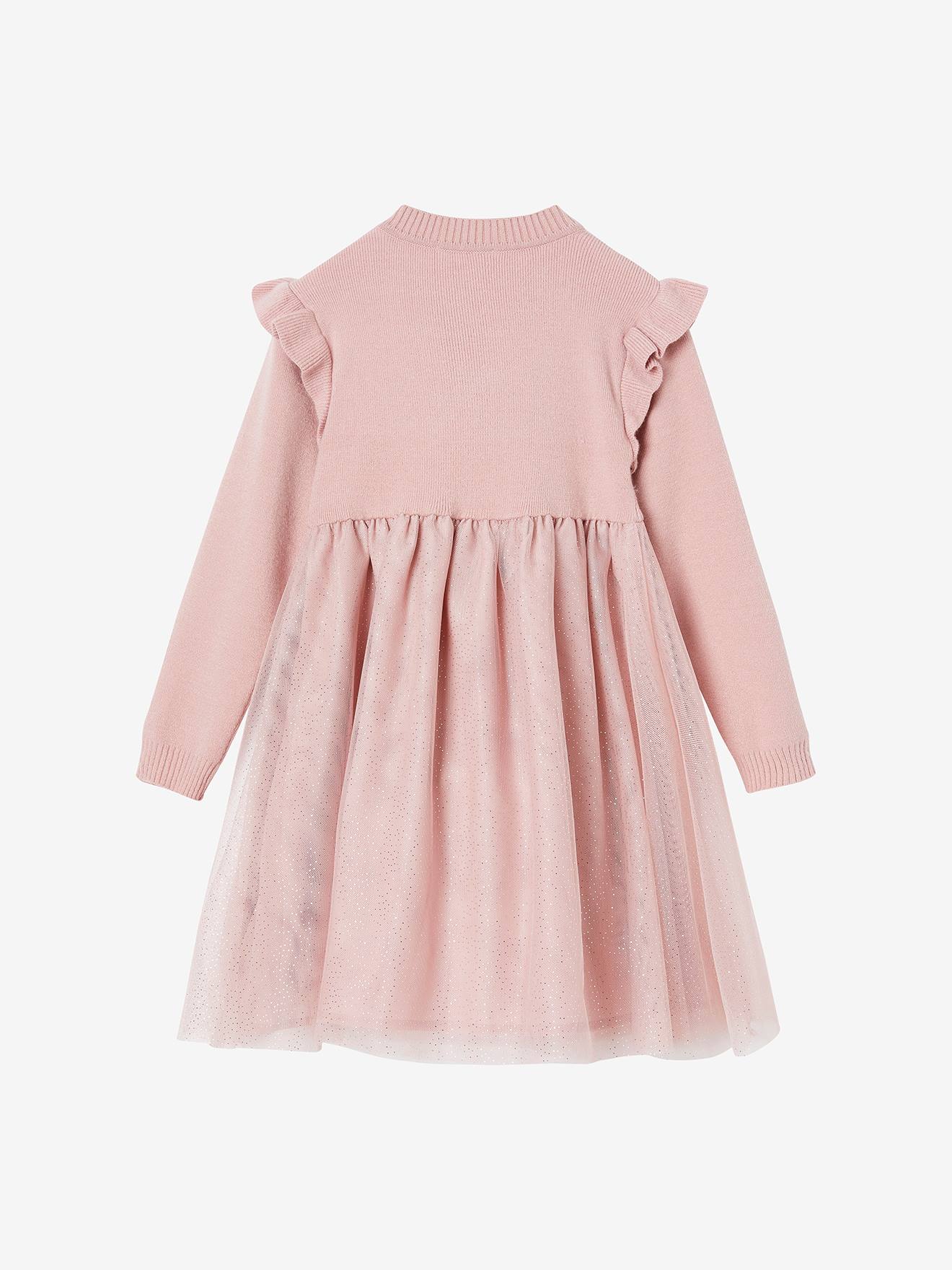 Vertbaudet Festliches Mädchen Strickkleid mit Tüll - hellrosa