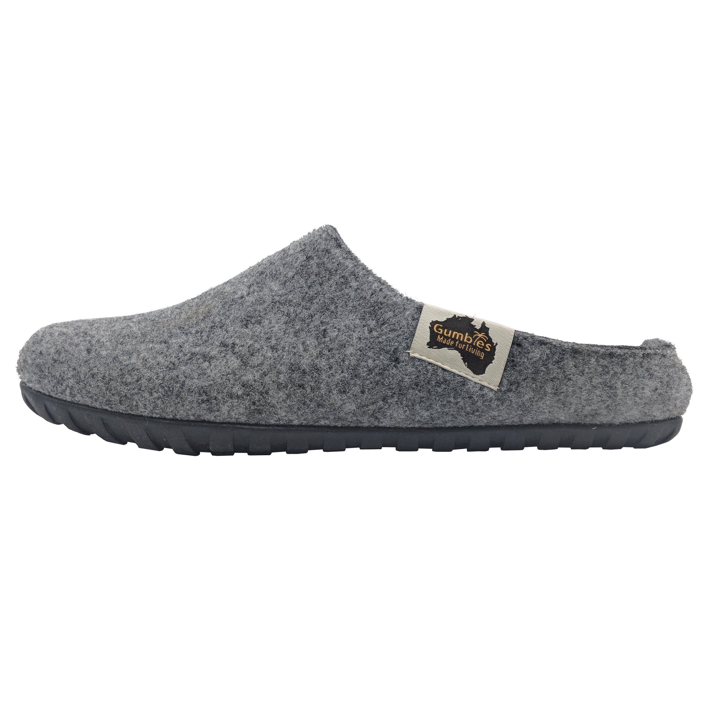 Gumbies Outback Slipper in Grey Charcoal Hausschuh aus recycelten Materialien in farbenfrohen Designs