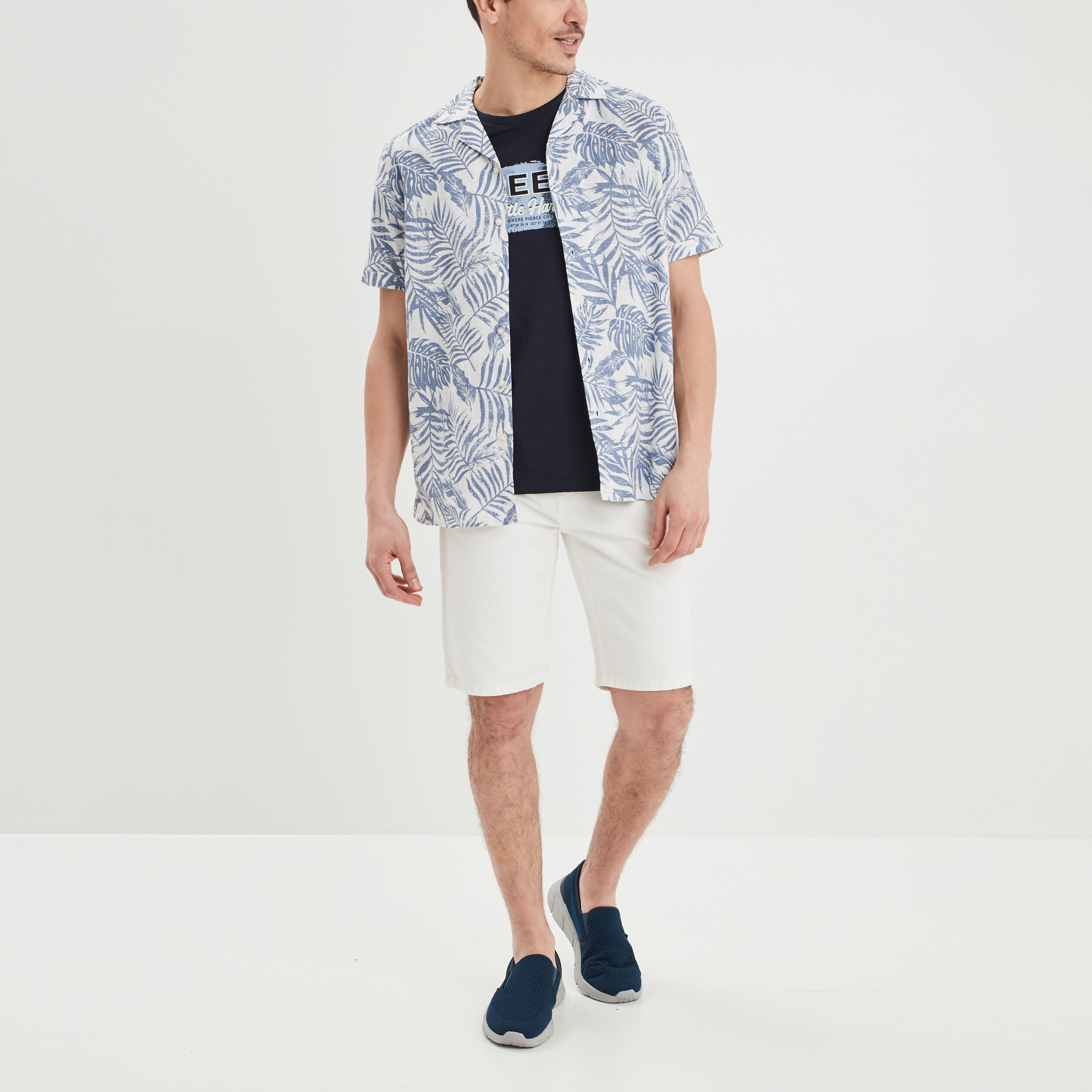 Bermuda droit 5 poches en jean Creeks denim blanc homme | La Halle