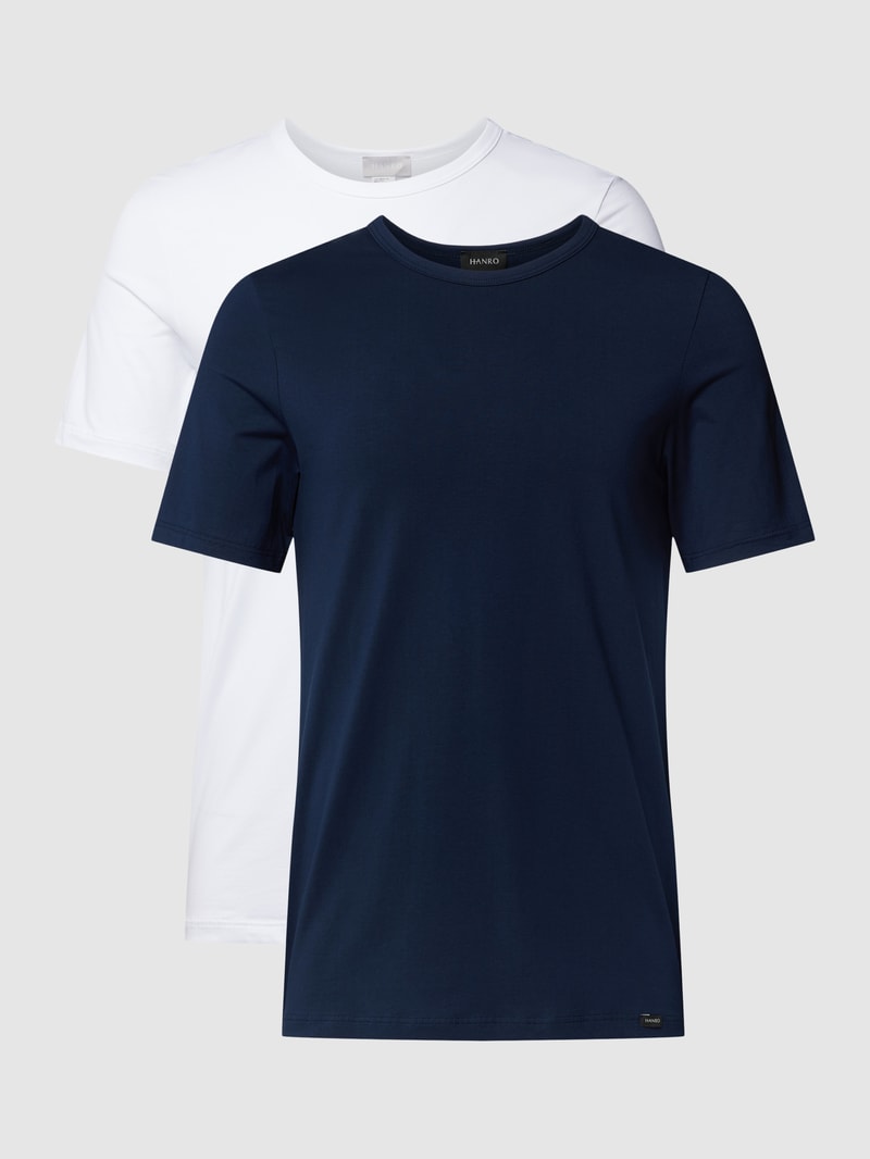 T-Shirt mit Label-Detail im 2er-Pack Modell 'Cotton Essentials' in dunkelblau
