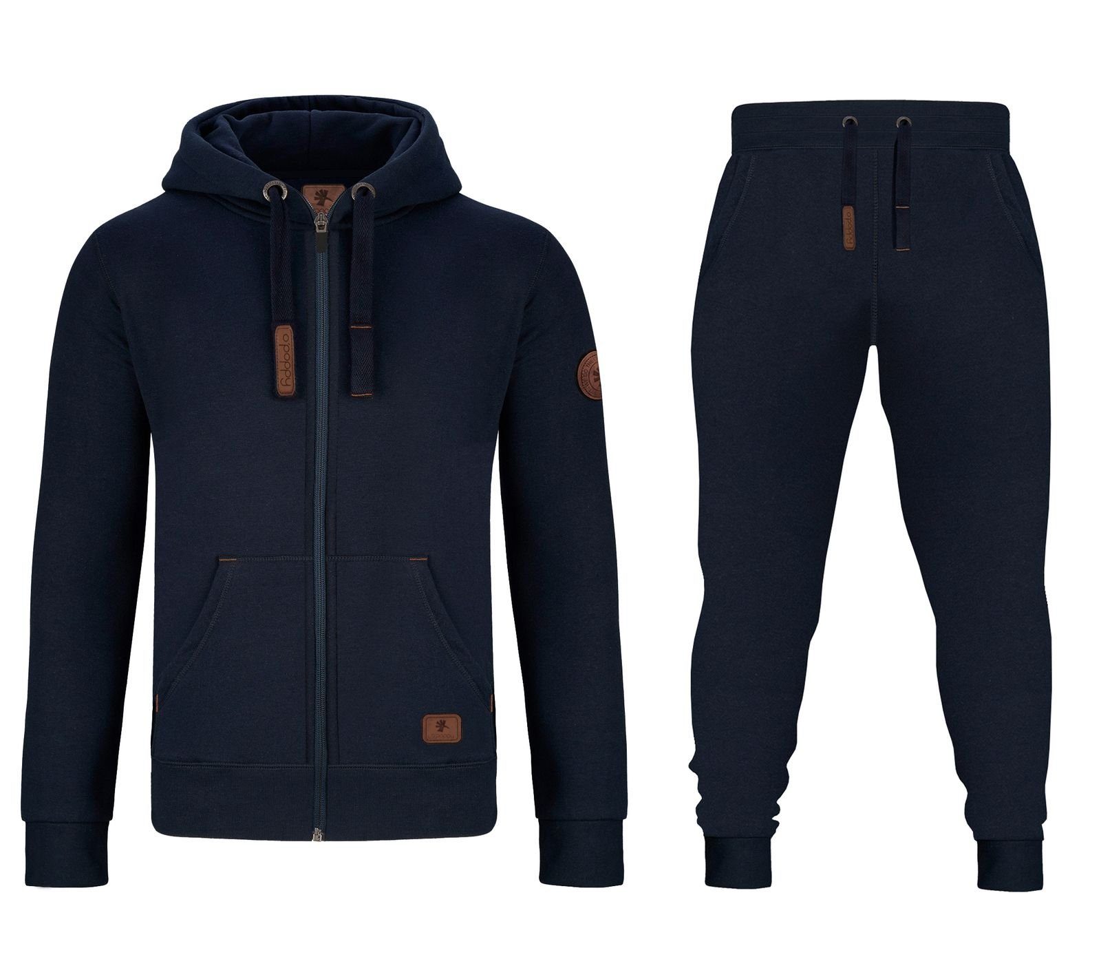 O'Poppy Jogginganzug Herren Lederpatch navy (2-tlg), mit Kapuze, Eingriffstaschen und Lederpatches