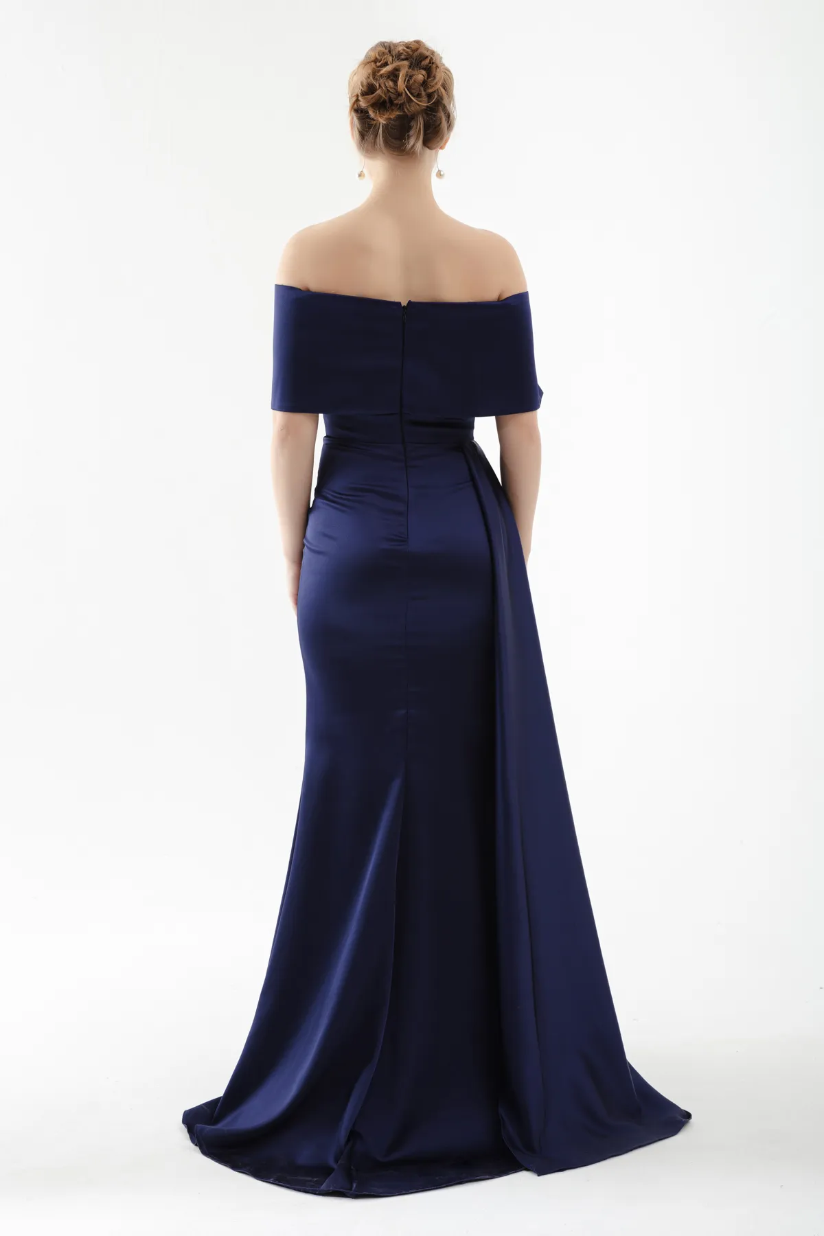 Lafaba  Marineblaues, langes Abendkleid mit U-Boot-Ausschnitt und Schlitz für Damen