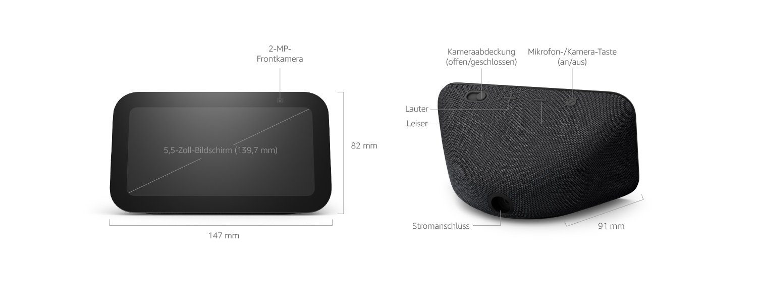 Amazon Echo Show 5 3. Generation 2023 Smart Speaker Alexa Kamera Sprachgesteuerter Lautsprecher (WLAN (WiFi), Bluetooth)