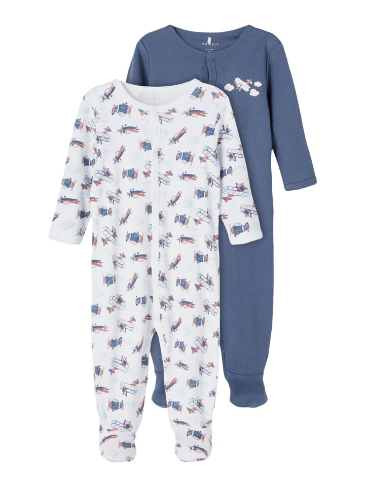 name it Schlafanzug mit Flugzeug Print mit Druckknöpfen in Blau günstig kaufen 68