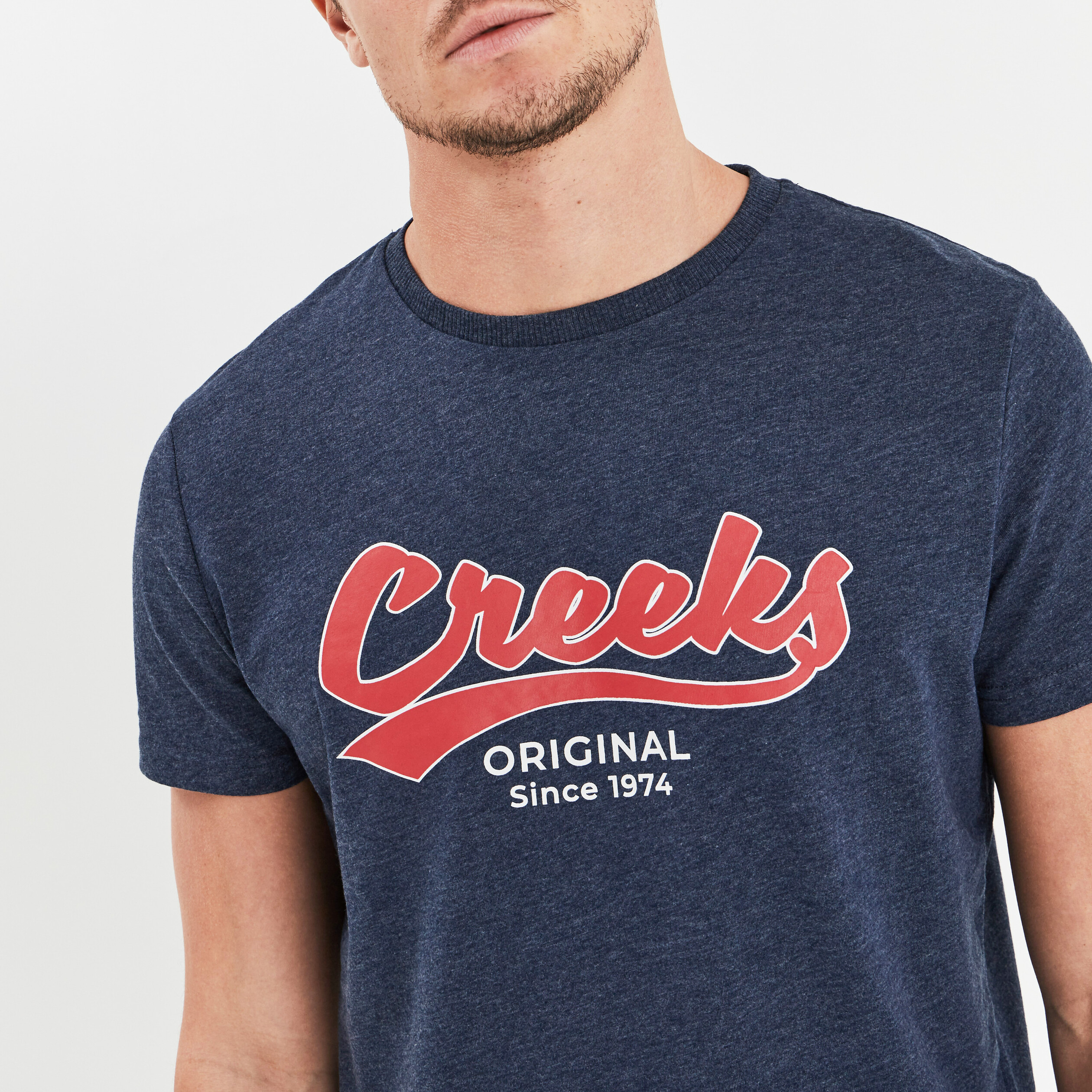 T-shirt coton manches courtes Creeks bleu marine homme | La Halle