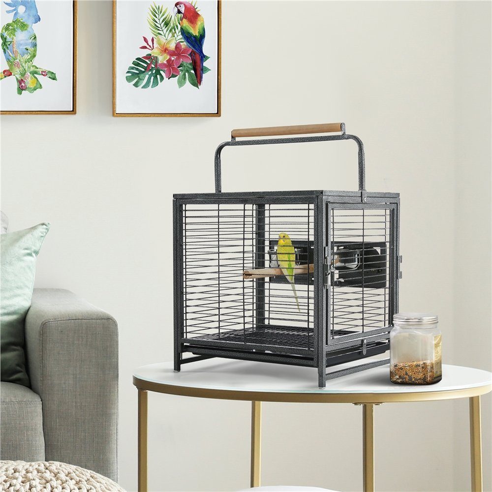 Yaheetech Vogelkäfig, Vogelvoliere Kleintierkäfig Vogelhaus mit 2 Sitzstangen