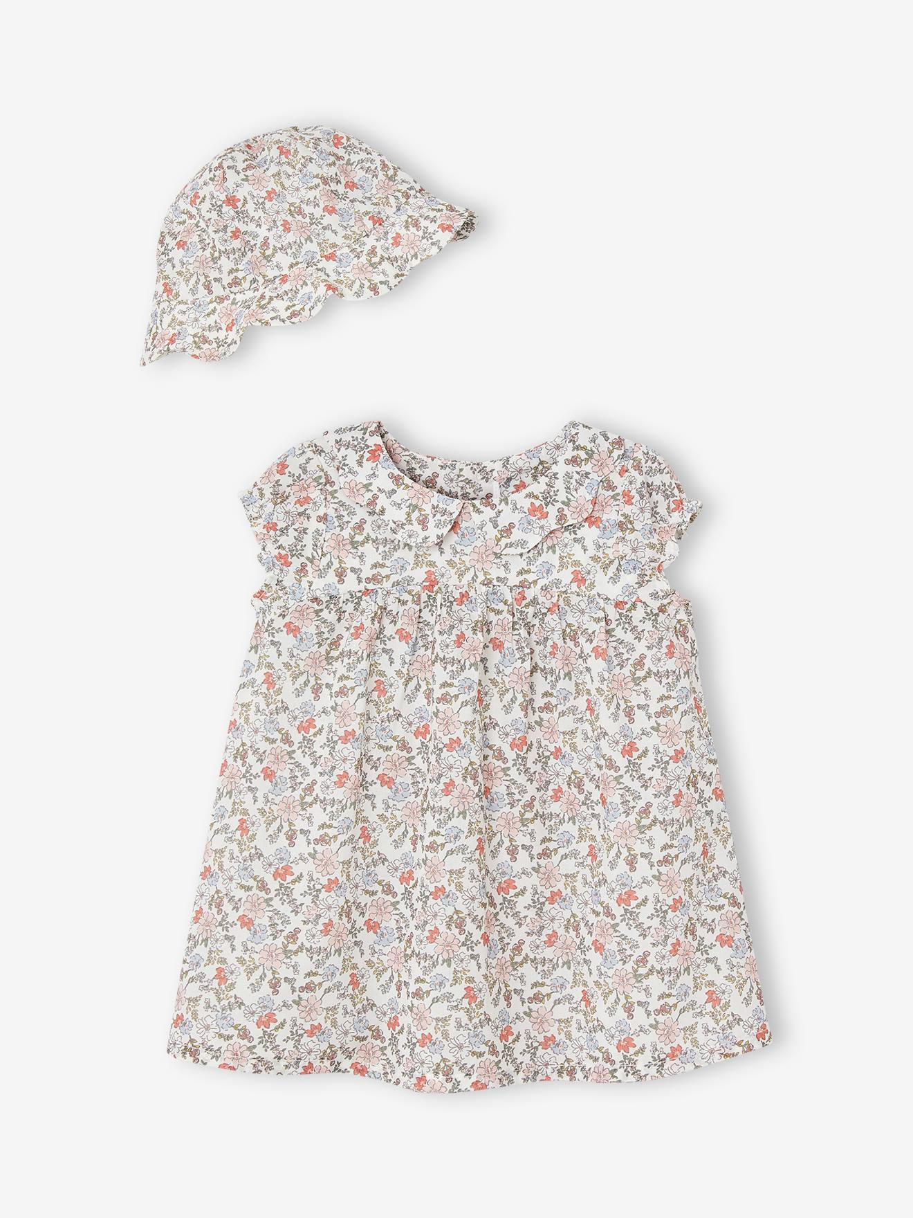 Vertbaudet Mädchen Baby-Set: Kleid & Sonnenhut - wollweiß