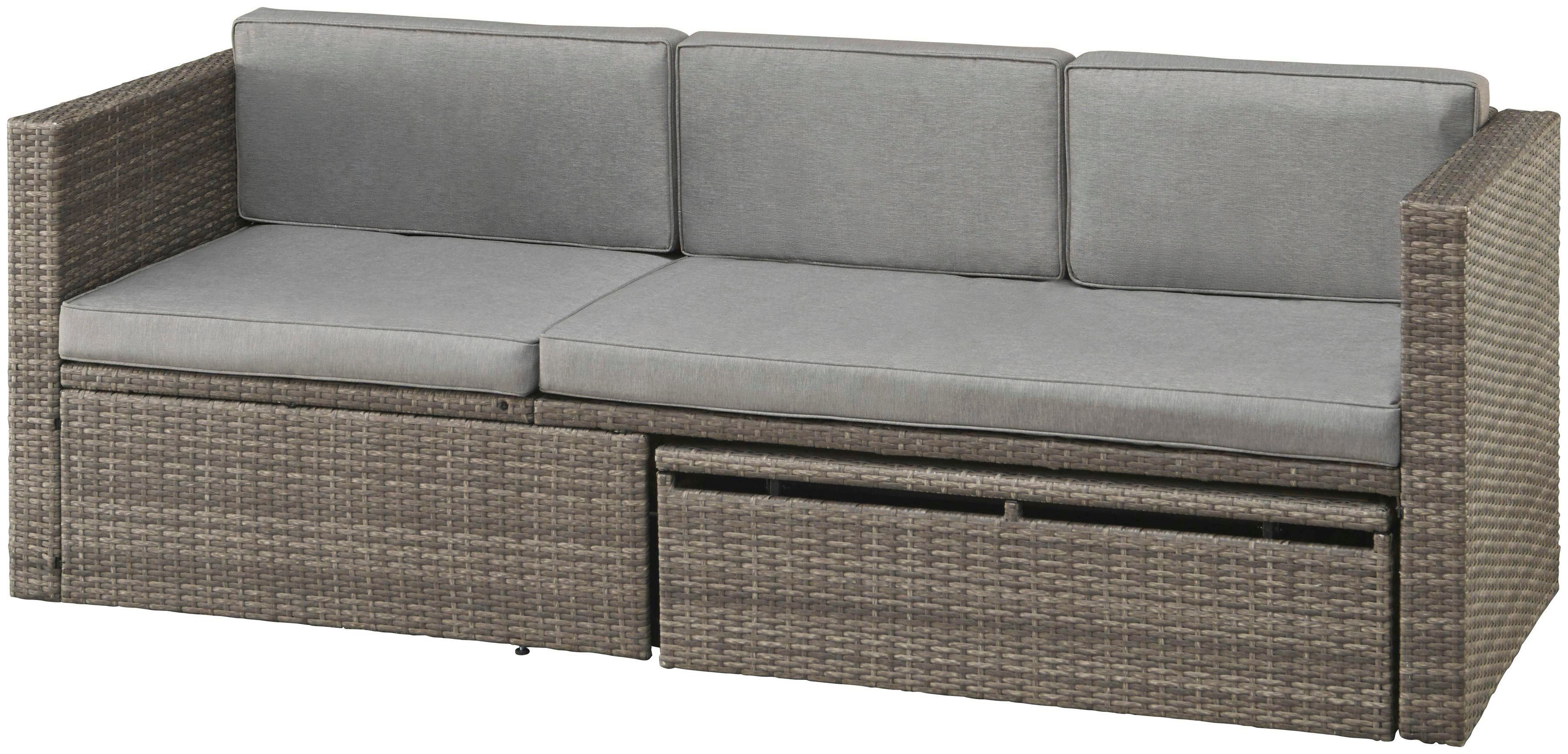 KONIFERA Gartenlounge-Set Lagos Premium, (13-tlg), 3er-Sofa, 3 Hocker, Tisch, Polyrattan