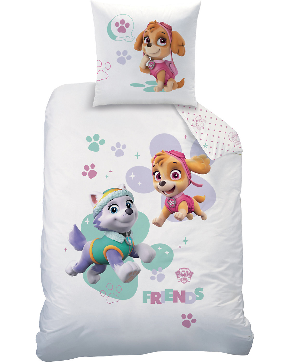 Wende-Kinderbettwäsche PAW Patrol, Renforcé, weiß,  135 x 200 cm + 80 x 80 cm