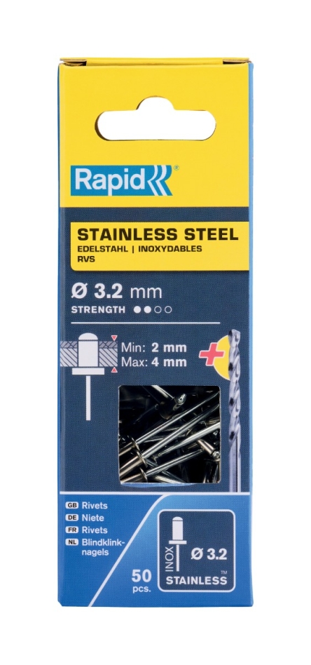 Rapid 5000393 rozsdamentes acél konzolszegek 3,2 x 8 mm 50 db