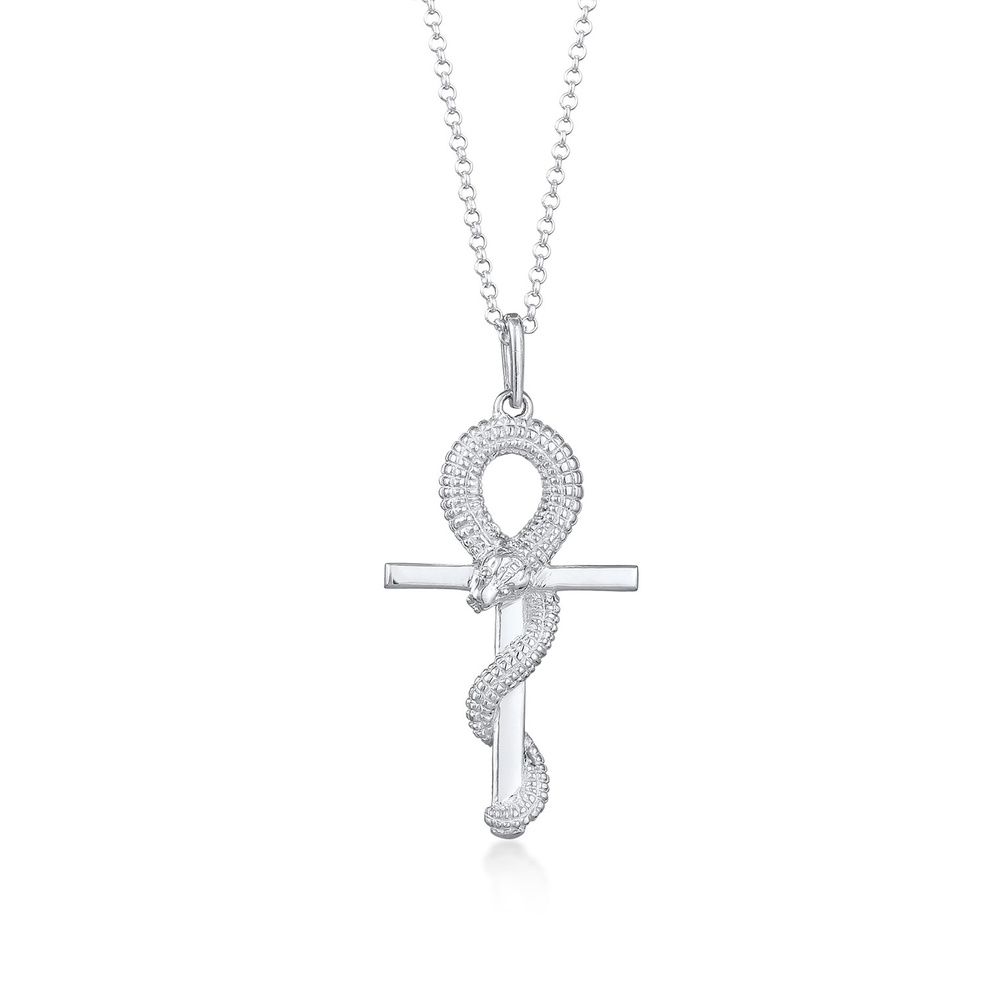 KUZZOI KUZZOI Collier Hommes Pendentif Croix Serpent symbole en Argent Sterling 925 Bijoux