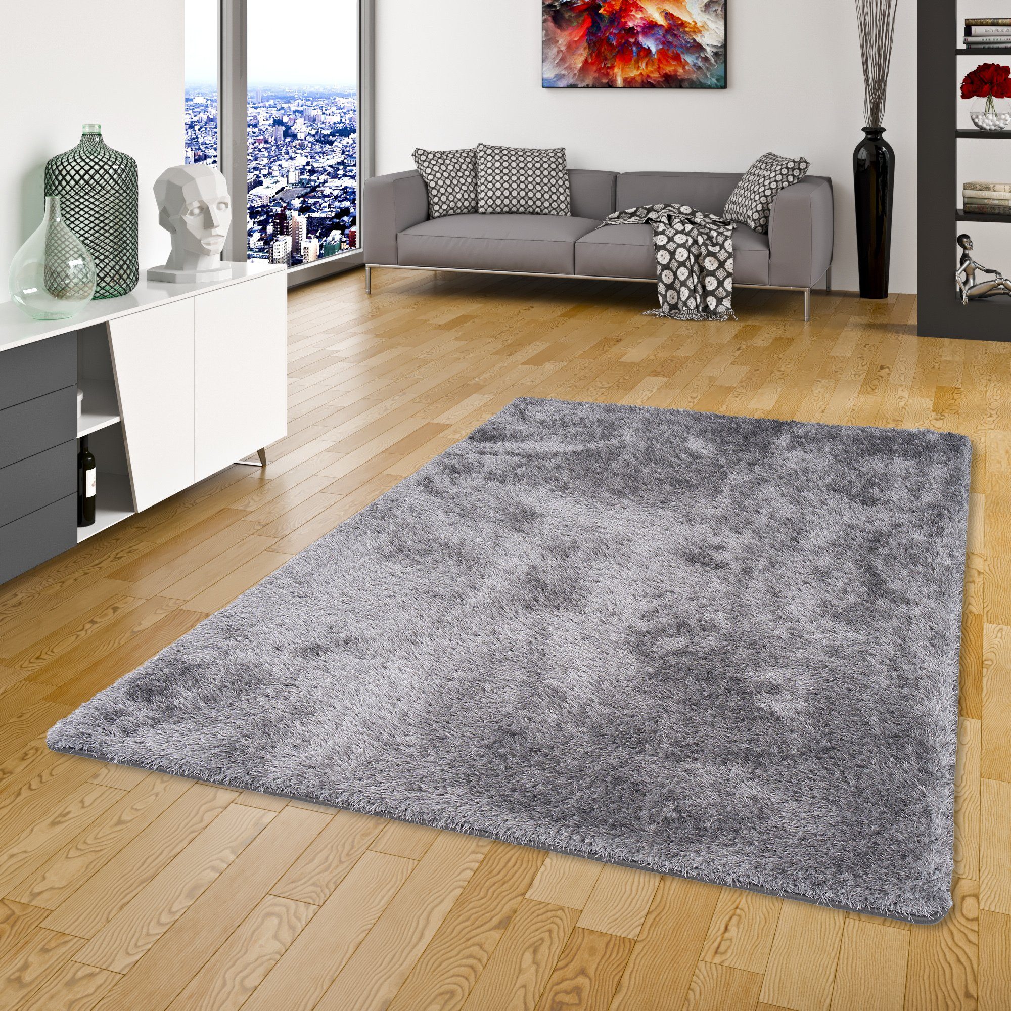 Hochflor-Teppich Hochflor Shaggy Teppich Luxus Feeling Mix, Snapstyle, Rechteckig, Höhe: 48 mm