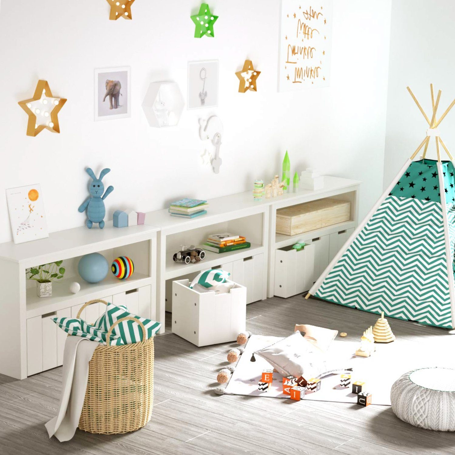 Homfa Bücherregal, 3 Schubladen Kinderkommode mit Rollen 102 x 33 x 61,5
