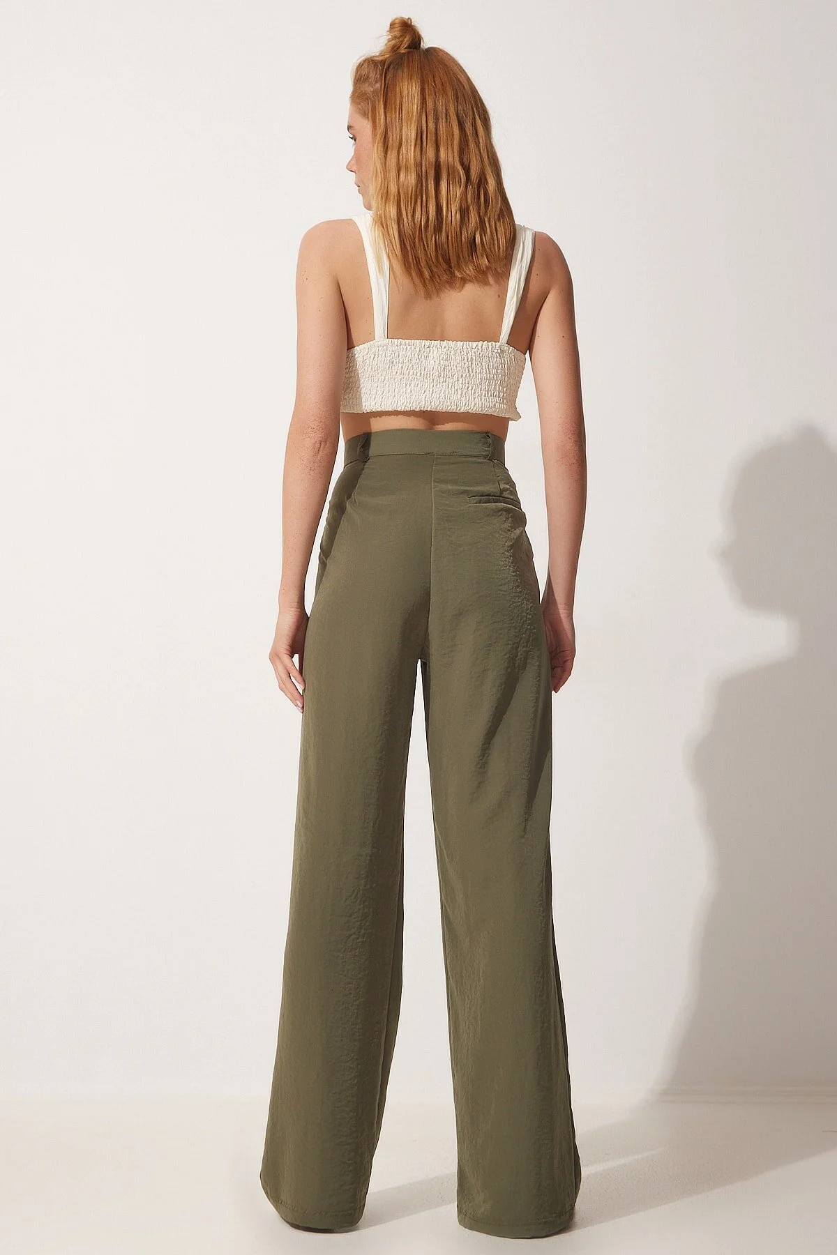 Happiness İstanbul  Khaki Flowy Ayrobin Palazzo-Hose für Damen RV00112