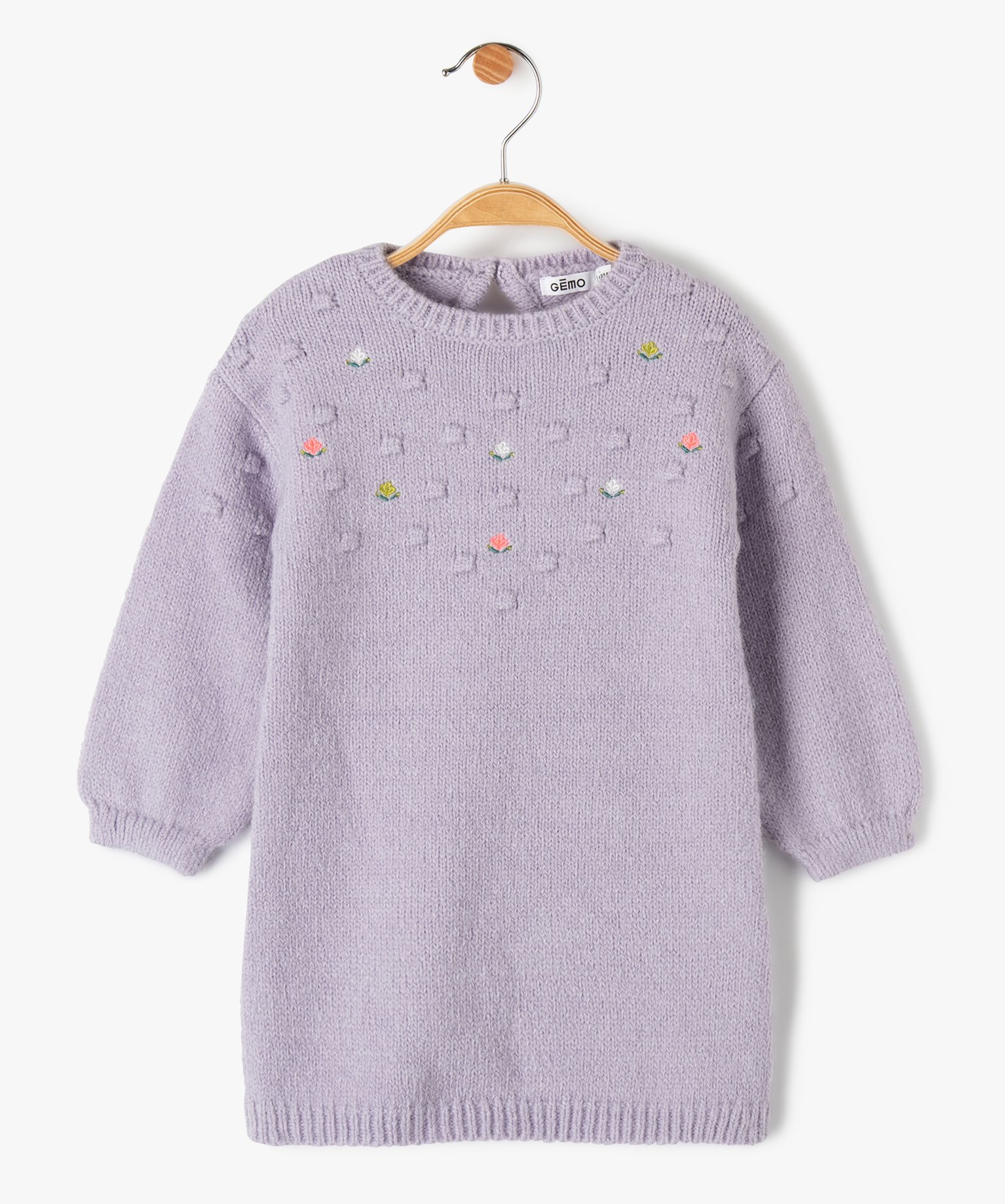Robe pull bébé fille en maille brodée violet clair | GEMO