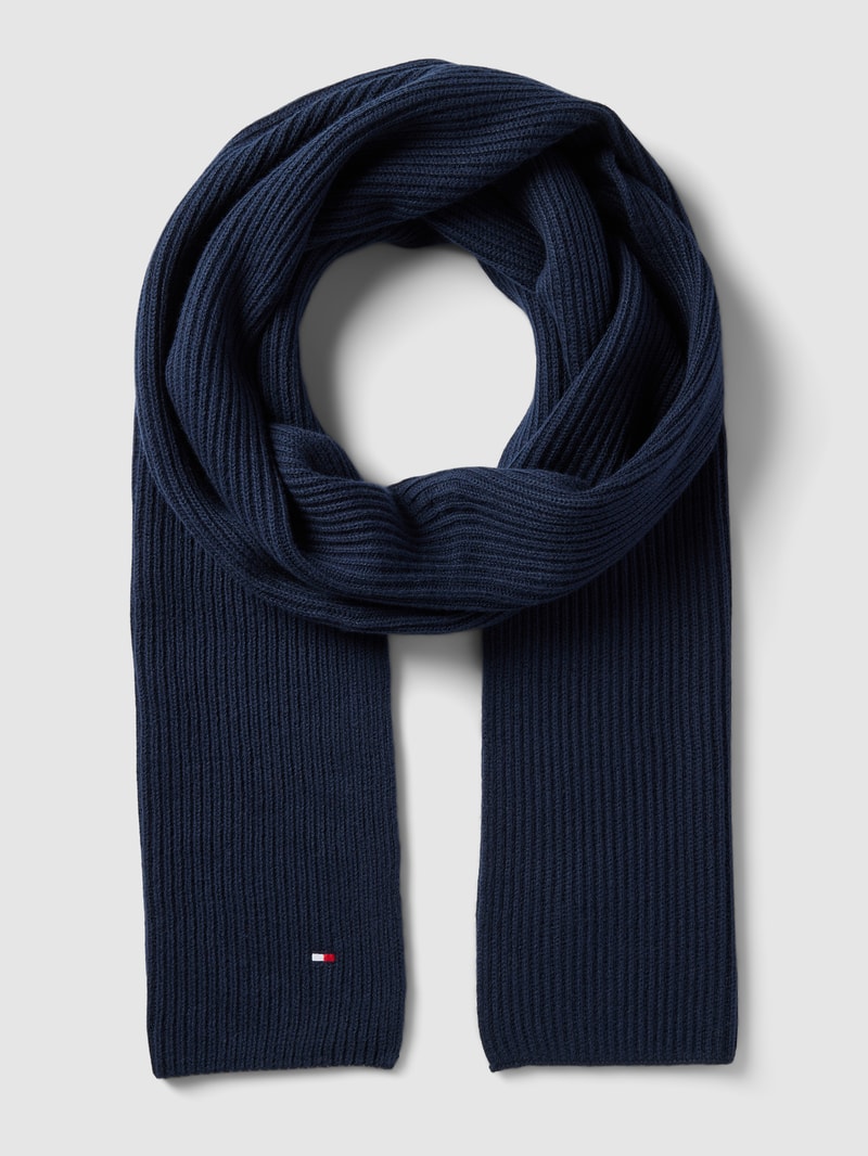 Schal mit Label-Stitching Modell 'ESSENTIAL FLAG' in dunkelblau