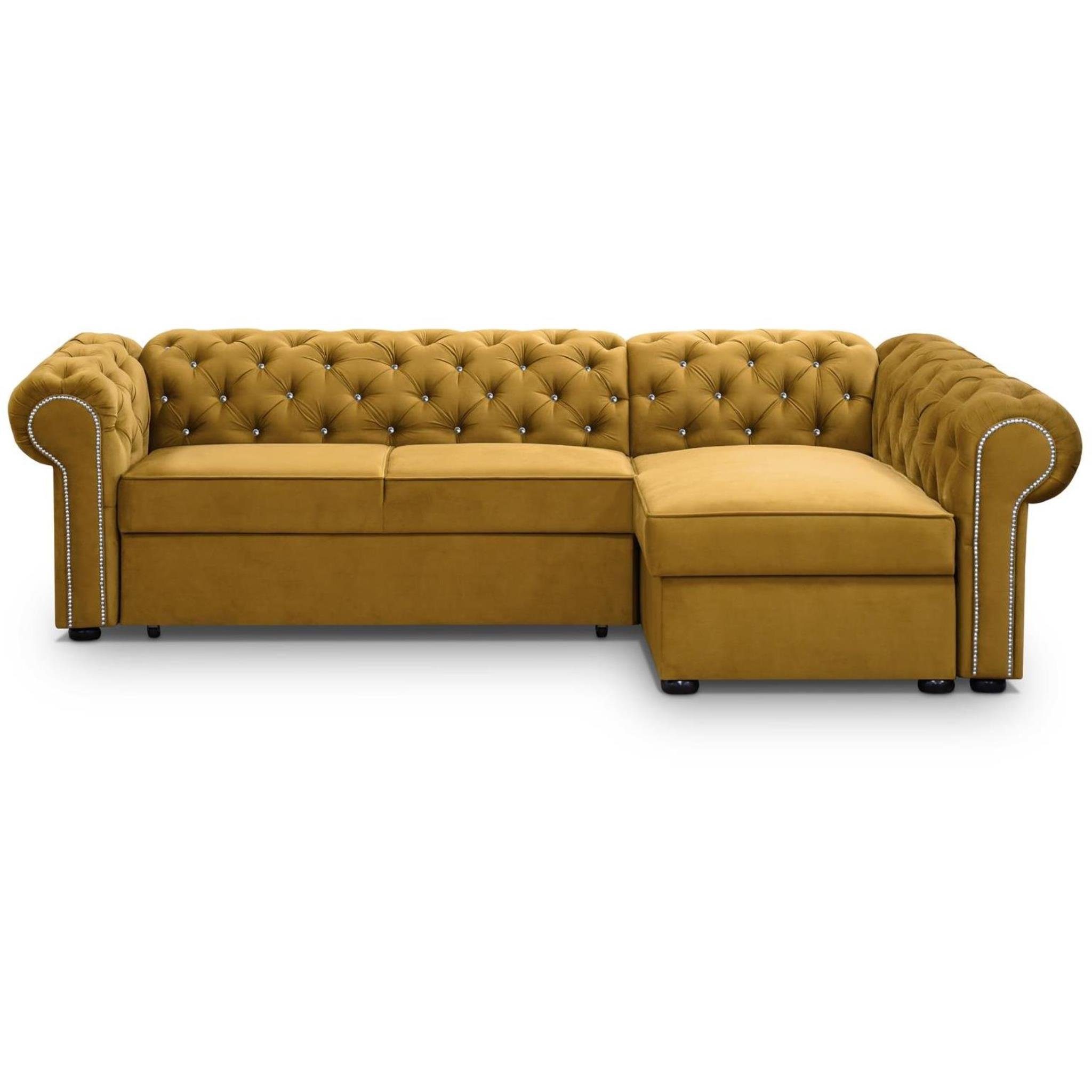 Beautysofa Polsterecke Chester, L-Form Ecksofa aus Velour, Ottomane rechts oder links montierbar, mit Relaxfunktion, mit 2x Bettkästen