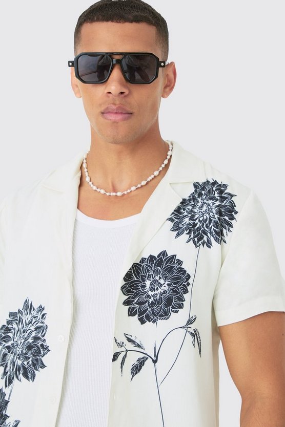 Viskose-Hemd mit Sonnenblumen-Print