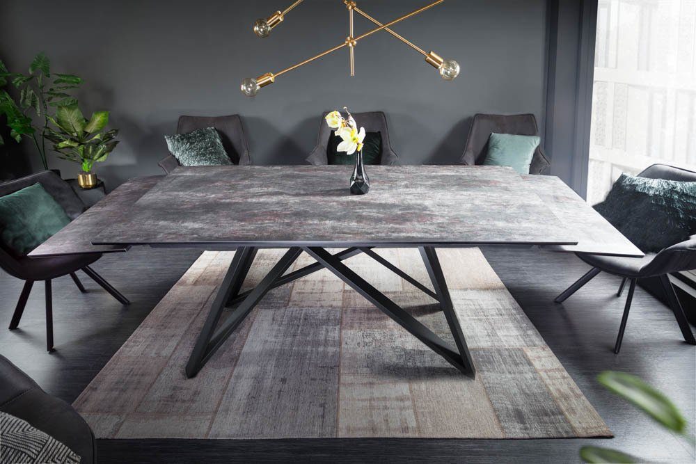 riess-ambiente Esstisch ATLAS 180-220-260cm grau / schwarz (Einzelartikel, 1-St), Keramik · Glas · Metall · ausziehbar · Lava-Optik · Industrial