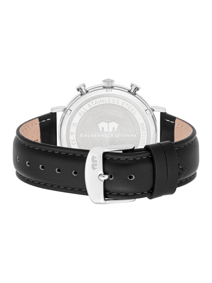 Rhodenwald & Söhne Herren Chronograph silber Echtleder schwarz in schwarz günstig kaufen 21 cm