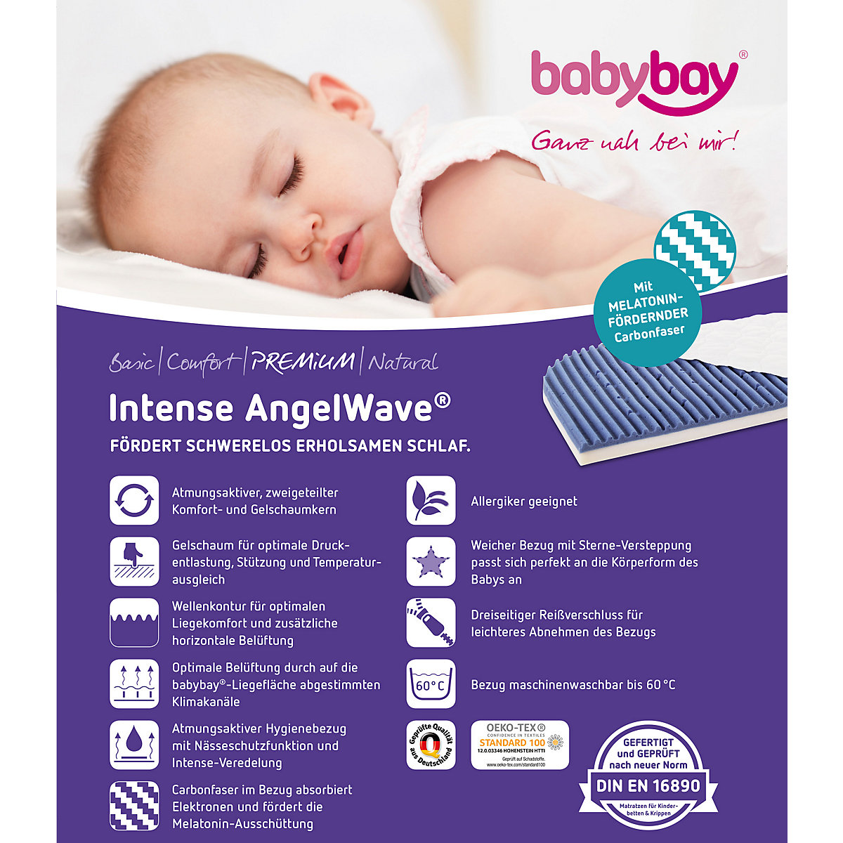 Matratze Intense AngelWave® für babybay Boxspring XXL, silber