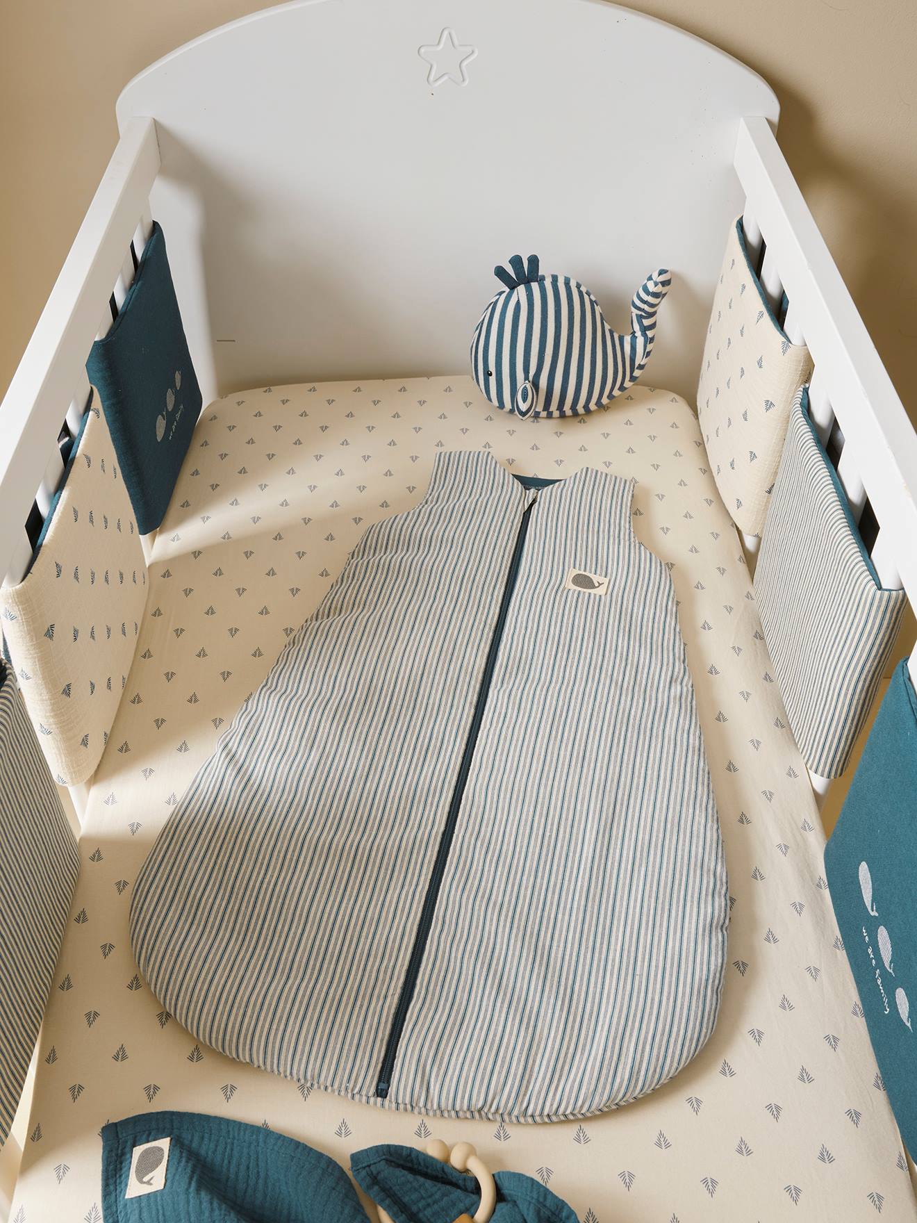 Vertbaudet Ärmelloser Baby Schlafsack NAVY SEA Oeko-Tex - blau gestreift