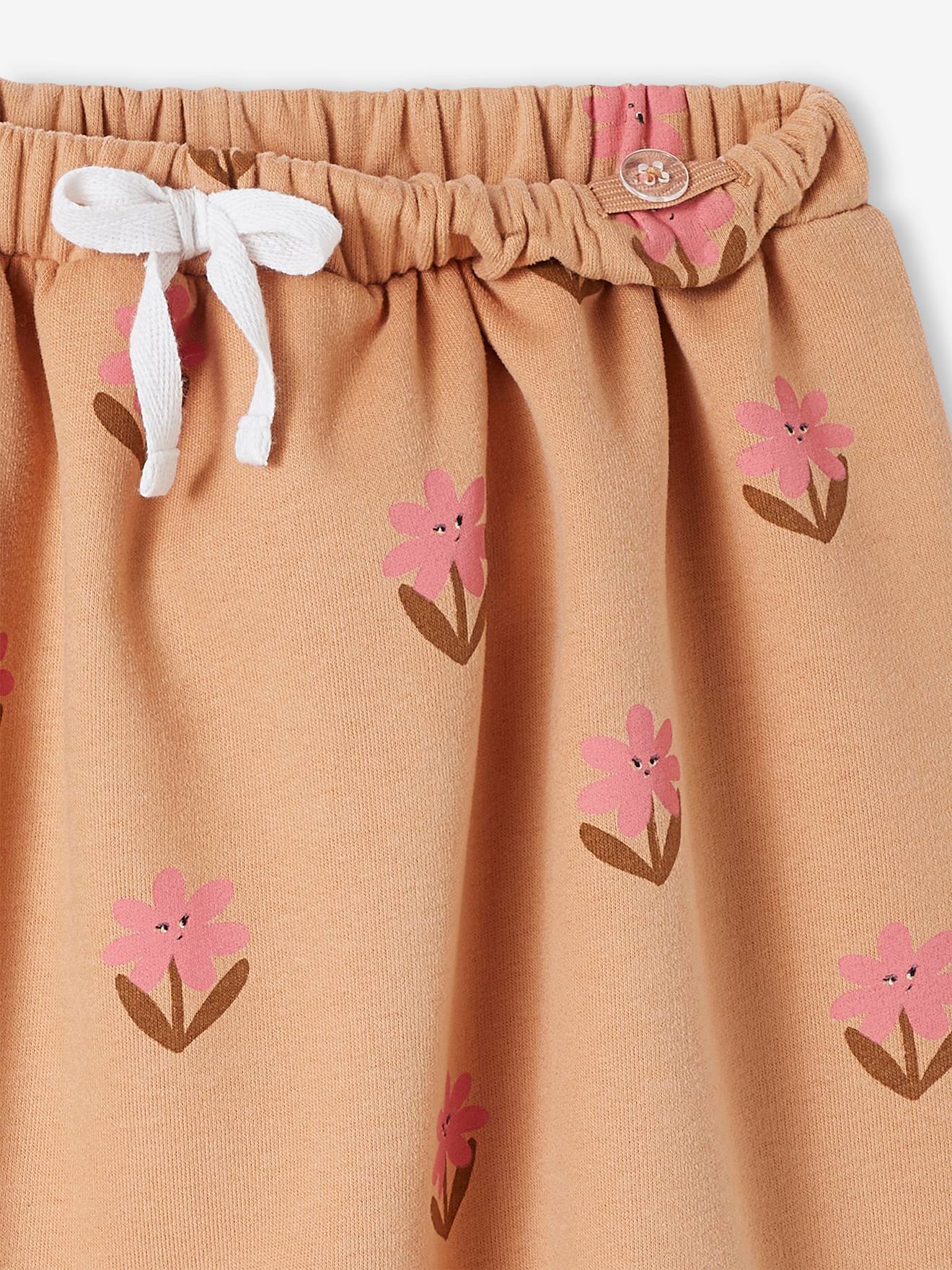 Jupe en molleton mi-longue motifs fleurs fille pêche